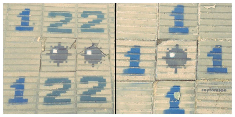 Original forma de advertir baldosas rotas: dibujó un Buscaminas en las veredas