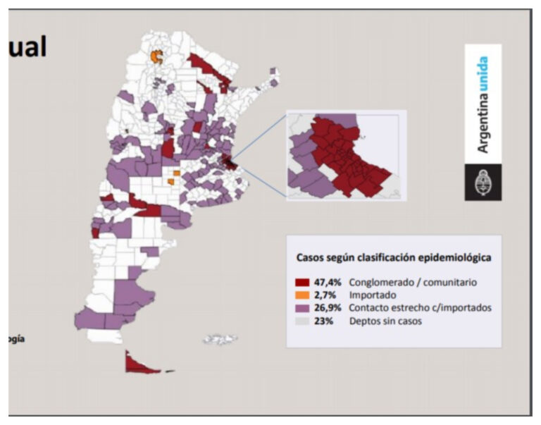El mapa que mostró el Presidente marcaba dos departamentos con casos positivos en Chubut