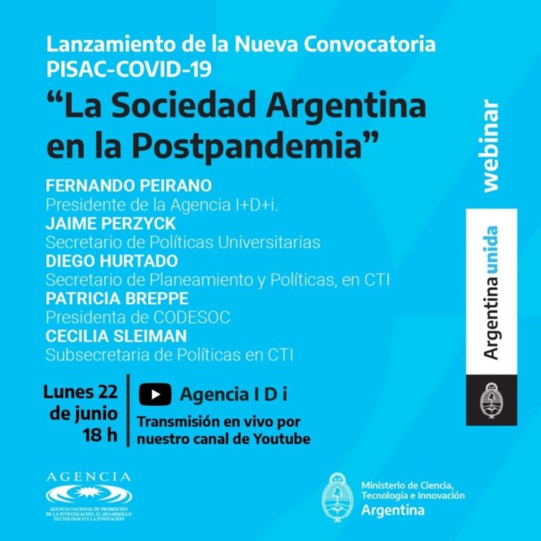 Convocan a presentar proyectos sobre la Sociedad Argentina postpandemia de Coronavirus