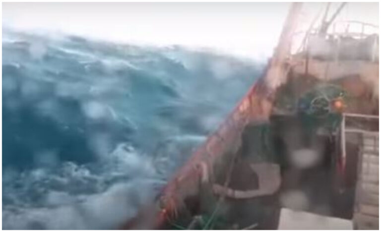 Tripulante de buque langostinero registró fuerte temporal en alta mar