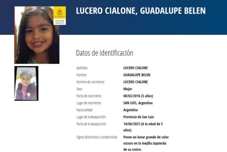 Interpol emitió la alerta amarilla para que Guadalupe Lucero sea buscada fuera del país