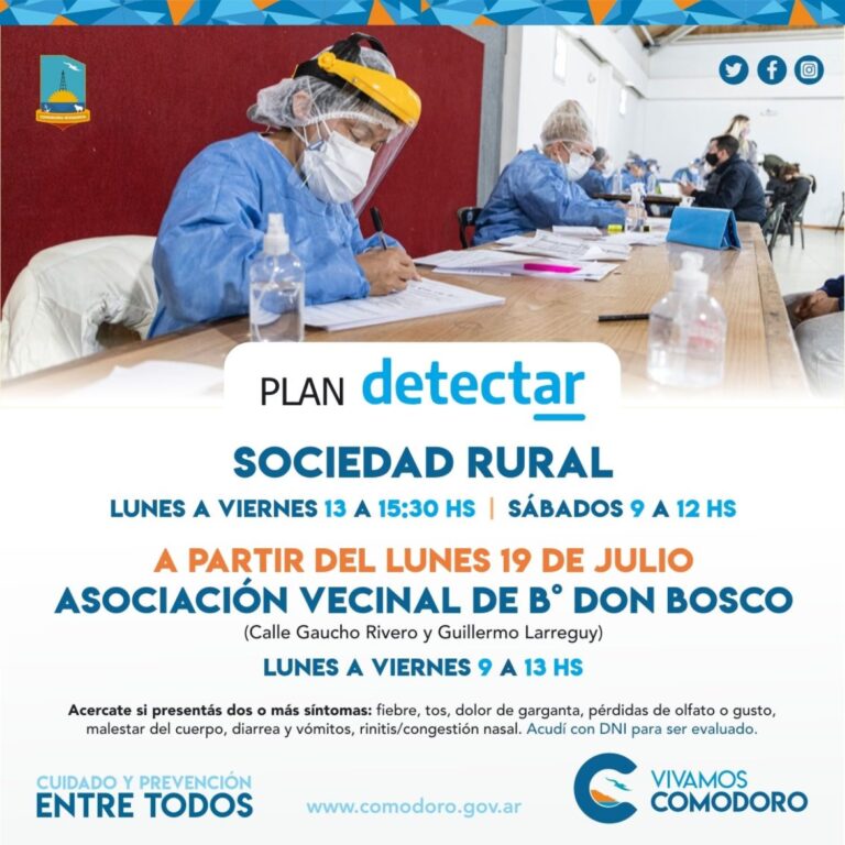 Lugares y horarios del Plan Detectar en Comodoro y Rada Tilly