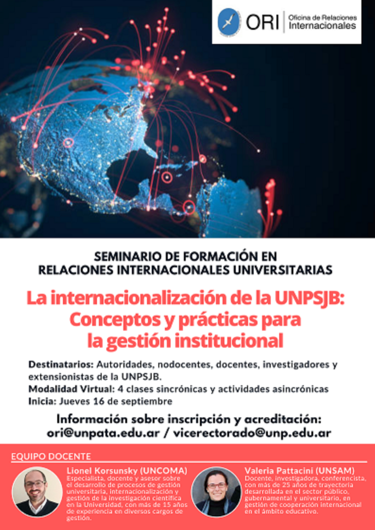 La universidad dictará el seminario «La Internacionalización de la UNPSJB: conceptos y prácticas para la gestión institucional»