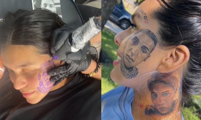 Increíble: luego de perdonarle una infidelidad, se tatuó su imagen en la cara