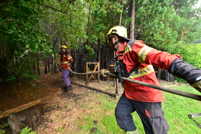 Provincia mantiene gran despliegue de combatientes y medios aéreos para controlar el incendio forestal en la zona de Puerto Patriada