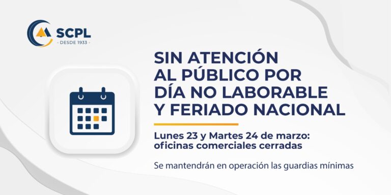 La SCPL no atenderá al público el lunes 23 y martes 24 de marzo