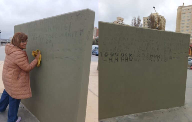 Matrimonio malvinero puso en condiciones el monumento de Mario Almonacid